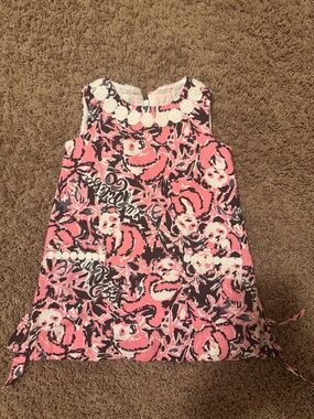 Lilly Pulitzer Girls Pink Floral Shift Dress with Decorative Trim